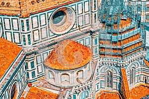 Above view Santa Maria del Fiore Cattedrale di Santa Maria del Fiore in Florence, most famous of the architectural edifice of photo