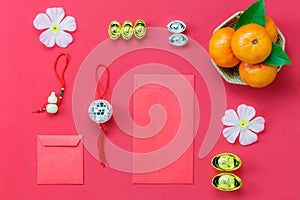 Above view shot of accessories Chinese new year & Lunar festival concept background.