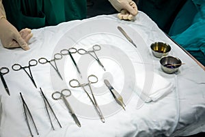 Above view on Surgical scissors in operation room