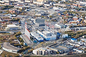 Above view of thermal power plant in Moscow city