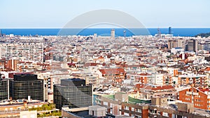 Above view of urban houses in Barcelona city