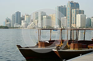 Abra boats and lagoon view, Sharjah