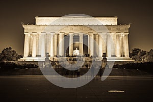 Abraham Lincoln Memorial National Mall Night Sunset Black and White Beige Vintage