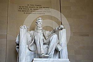 Abraham Lincoln Memorial on the National Mall in Washington DC (USA), with his typical phrase