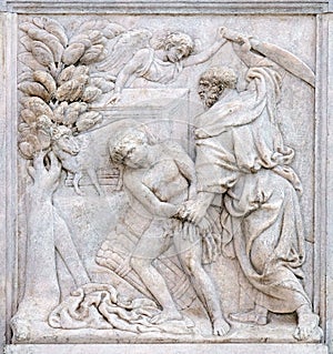 Abraham Sacrificing Isaac, relief on portal of Saint Petronius Basilica in Bologna