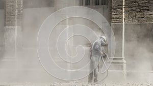 Abrasive blasting and Sand blasting on historic building photo