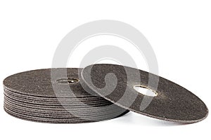 Abrasive cut-off wheels for ferrous metals or industrial steel, isolated on white background