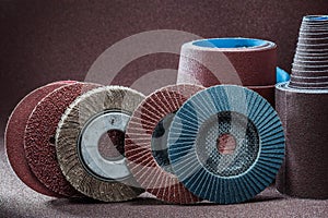 Abrasive tools set of flap wheels and rolled sandpaper