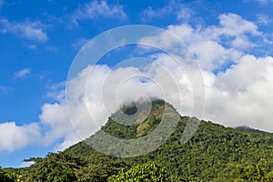 AbraÃ£o mountain Pico do Papagaio with clouds. Ilha Grande Brazil