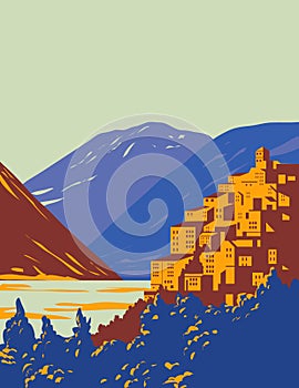 Abruzzo Lazio and Molise National Park With Lake Barrea and Mount Marsicano Italy WPA Art Deco Poster