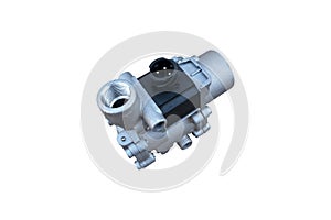 ABS modulator of the brake system with a magnetic valve for a truck isolated on white background. Spare parts. photo