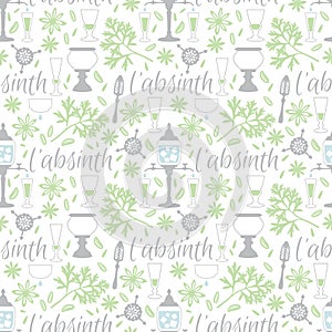 Absinthe accessories seamless pattern