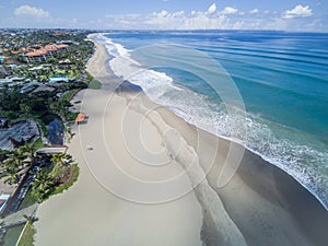 Absolutely empty Petitenget Beach. Bali, Indonesia. Aerial image.