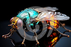 Absolutely perfect background of a large fly,sparkling light. on the mirror floor, Generated AI