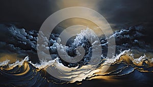 Absolutely stunning Generative Ai illustration of wave and cloud texture combined to create abstract surreal landscape background