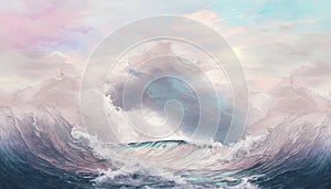 Absolutely stunning Generative Ai illustration of wave and cloud texture combined to create abstract surreal landscape background