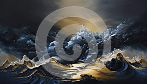 Absolutely stunning Generative Ai illustration of wave and cloud texture combined to create abstract surreal landscape background