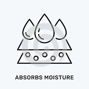 Absorb moisture line icon. Vector illustration of layers and three drops. Black outline pictogram for cosmetic
