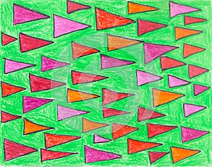 Absreact colorful triangle art on green background made by pencil color photo