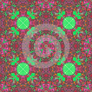 Absreact kaleidoscope  colorful triangle  art on green background made by pencil color photo