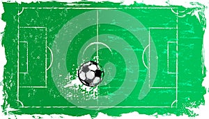 abstact background with soccer ball  soccer field  football  grungy frame  paint strokes and splashes  free copy space