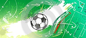 Abstact background with soccer/football, with paint strokes and splashes, grungy, copy space