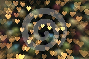 Abstact heart-shaped bokeh background texture.