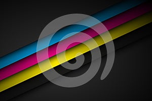Abstact vector background with lines in cmyk colors. Triangle overlap layers on black background with free space