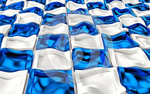 Abstact white modern architecture background with white and blue wavy cubes. 3d render