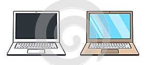 Abstarct open laptop - vintage vector illustration