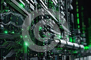 abstracl background showing green elecronic circuits artificial intelligence concept