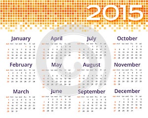 Abstract 2015 calendar with yellow pixel border.