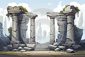 Abstract 2D greek stone pillars background environment for adventure or battle mobile game.