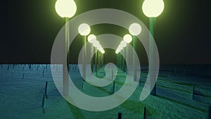 Abstract 3d animation. Lampposts on the path.