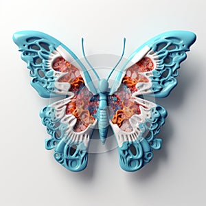 Abstract 3d Art: Blue Butterfly With Red, White, And Blue Color Pattern