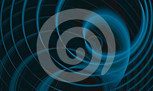 Abstract 3d artwork illustrating blue unwinding screwing spiral in deep dark space.