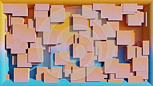 Abstract 3d background animation squares shape in orange blue colors gradient. The movement of the figures 4K loop video