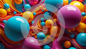 Abstract 3D background with balls, waves