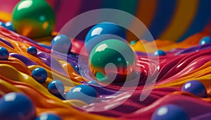 Abstract 3D background with balls, waves pattern decoration dynamic bright