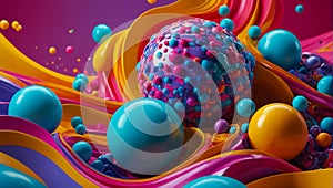 Abstract 3D background with balls, waves pattern fantasy dynamic bright