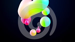 Abstract 3d background with beautiful colorful gradient on metaball, spheres circulate in air with inner glow, merge