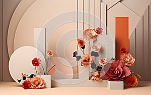 An abstract 3d background with paper flowers