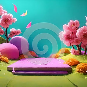 Abstract 3D background with a podium for displaying goods. Bright colors.