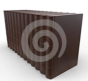 Abstract 3d background of a row of tomes encyclopedia bound in brown leather