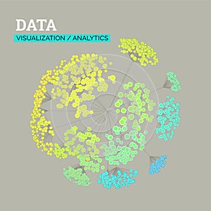 Abstract 3D big data visualization concept. Infographics design. Cluster analysis.