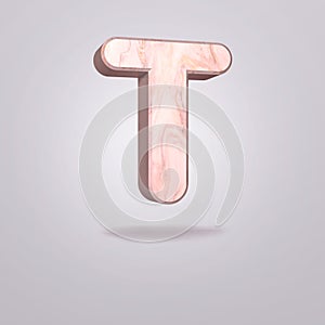 Abstract 3d capital letter T in pink marble. Realistic alphabet on modern font, isolated gray background. Vintage poster. Art