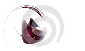 Abstract 3d clear glossy silhouette of sphere with light reflections and refractions in Bordeaux color on white.