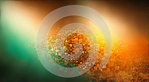 An abstract 3D color gradient background with rust orange, yellow ochre, and patina green