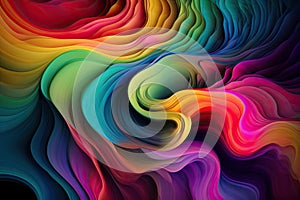 Abstract 3D colorful wallpaper illustration. Rainbow colorful turbulence moving lines background.Generative AI