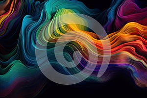 Abstract 3D colorful wallpaper illustration. Rainbow colorful turbulence moving lines background.Generative AI